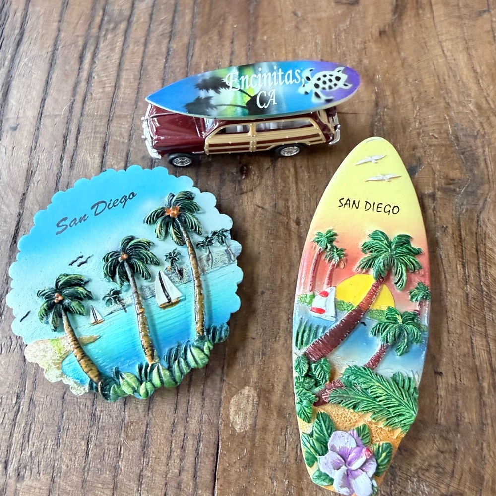 3 Magnets San Diego & Encinitas California Souvenir Travel Surfboard Palm